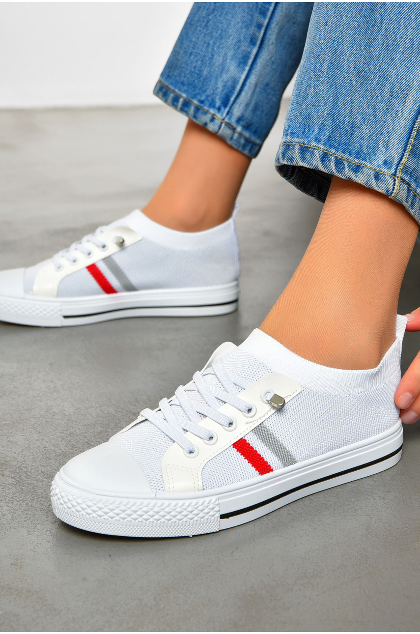 Кеды женские белого цвета на шнуровке текстиль 777-В1092 200893