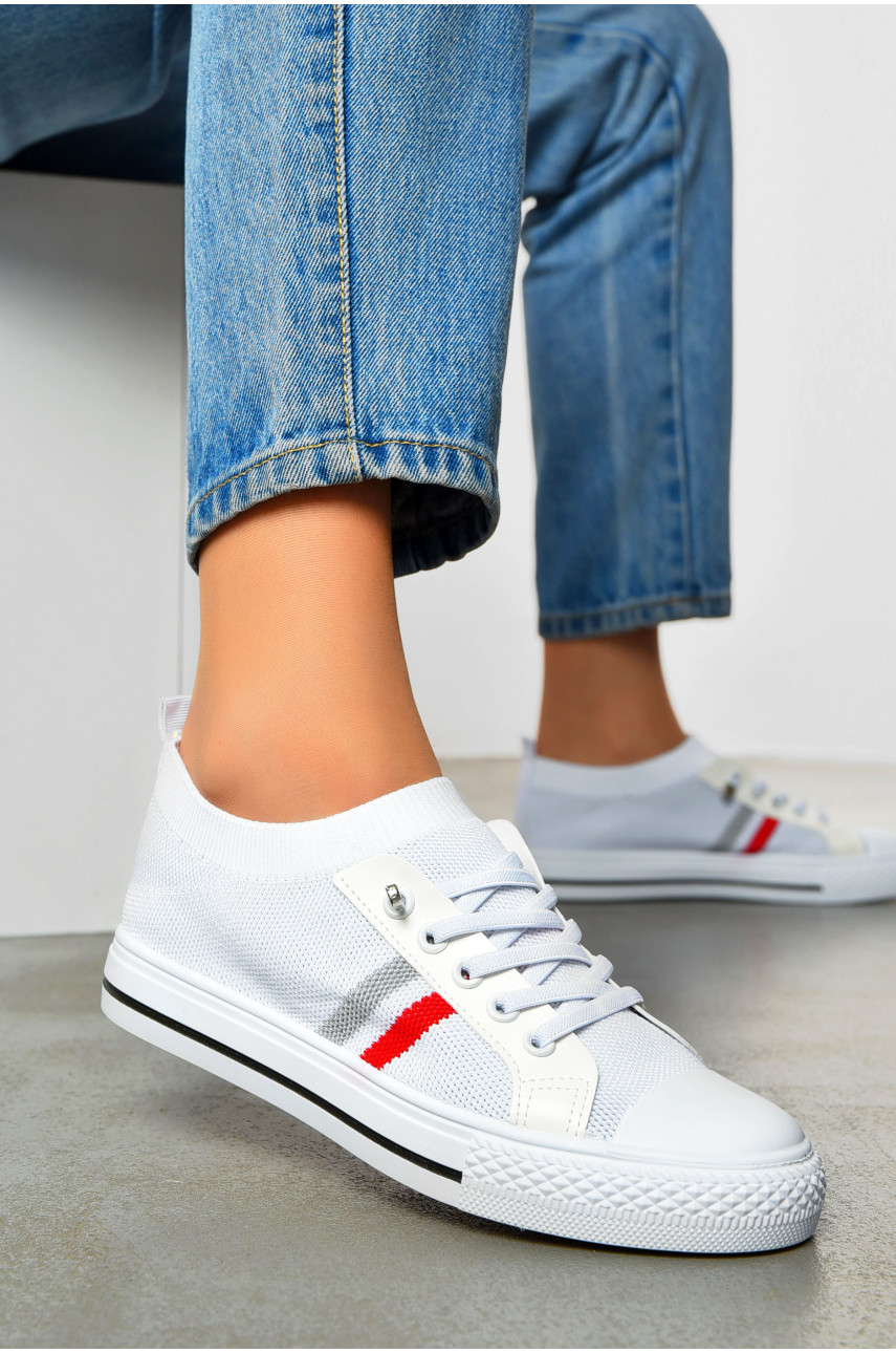 Кеды женские белого цвета на шнуровке текстиль 777-В1092 200893