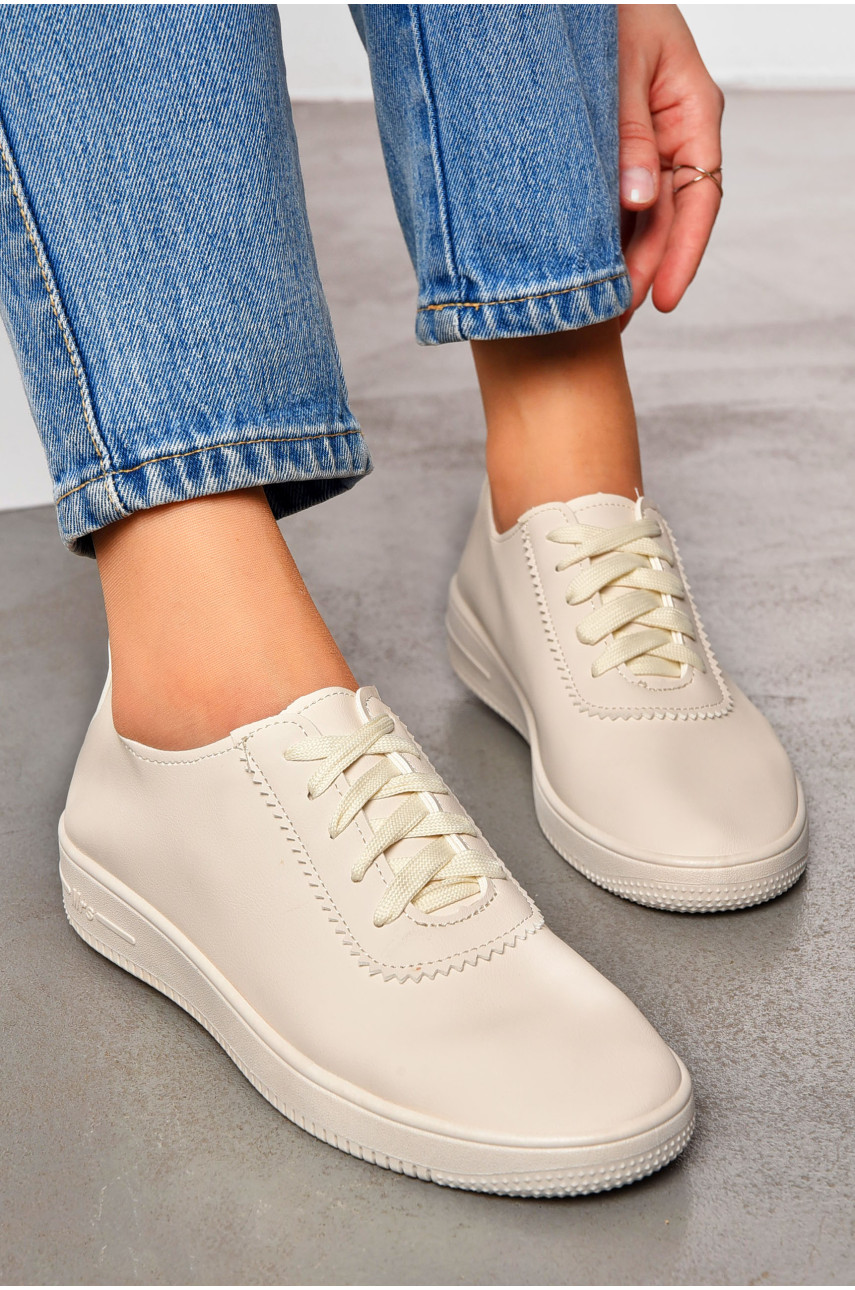 Мокасины женские бежевого цвета на шнуровке 313-4 200968