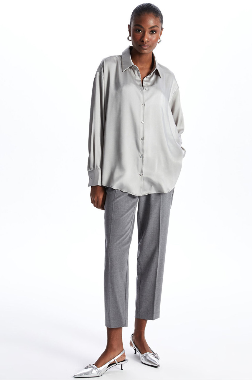 Рубашка женская атласная серого цвета 201054 Рубашка женская атласная серого цвета 201054