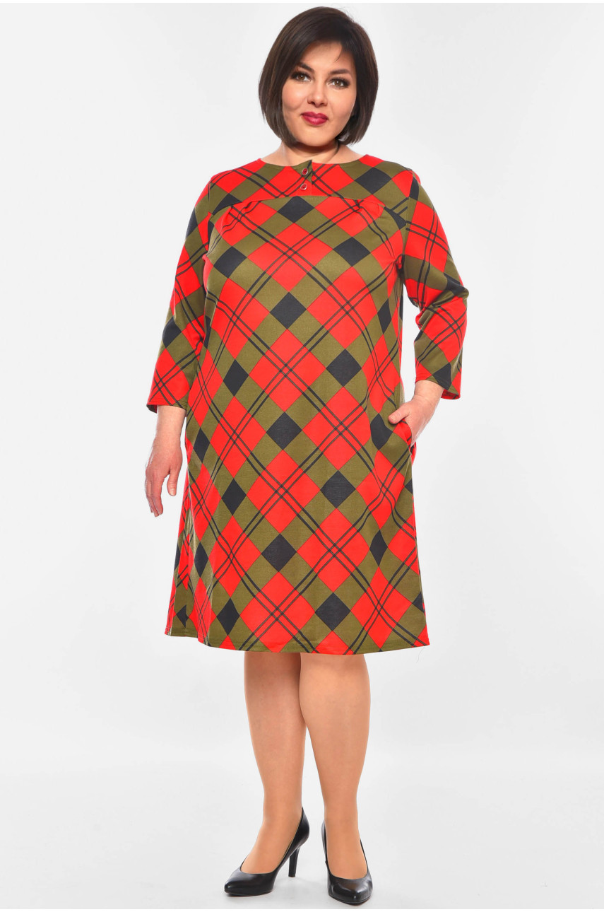 Сукня жіноча батальна темно-зеленого кольору 8134 201114 Сукня жіноча батальна темно-зеленого кольору 8134 201114