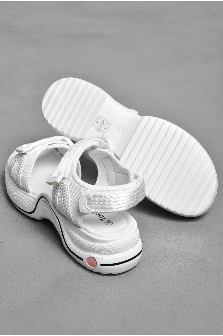 Сандалии женские белого цвета на липучках 100-77а 201122