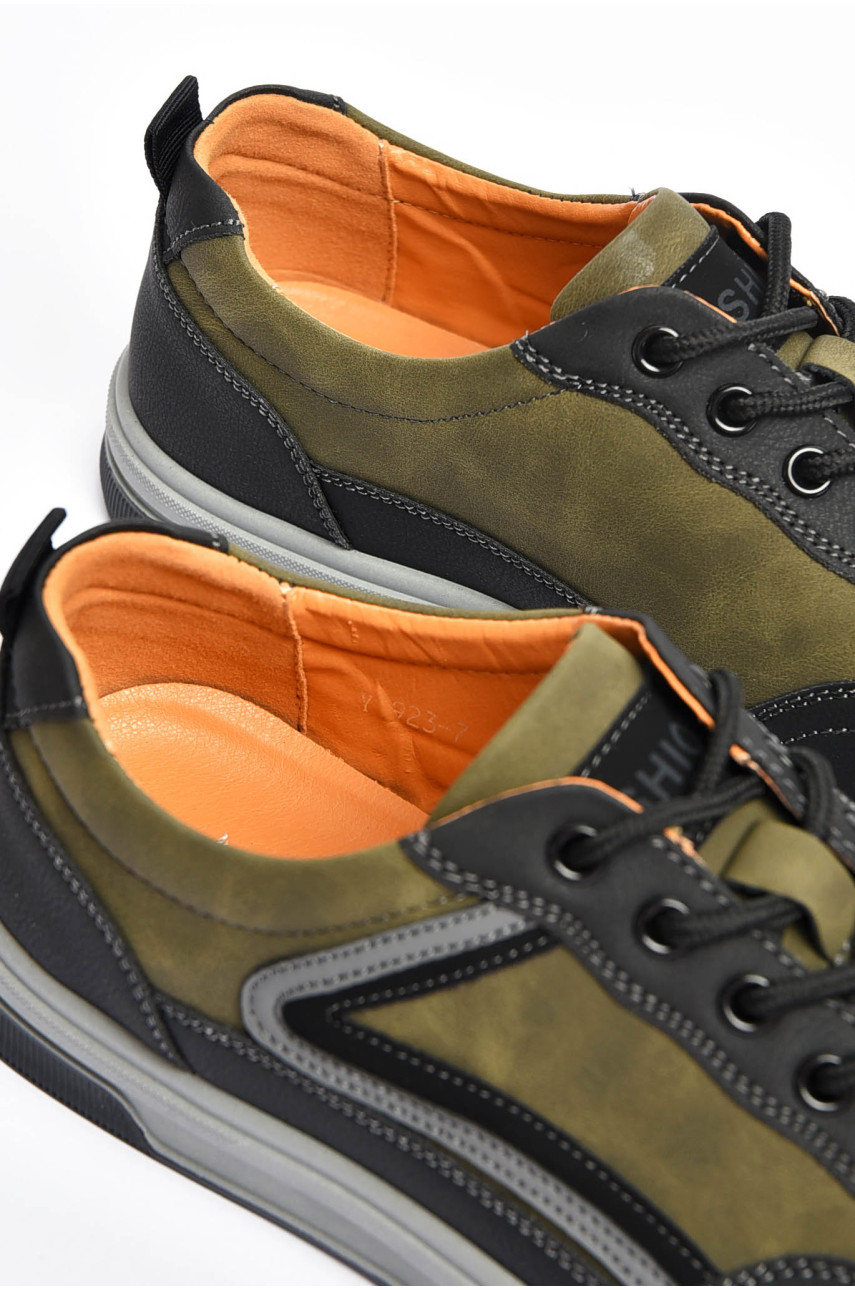 Кросівки чоловічі кольору хакі на шнурівці 923-7 201175