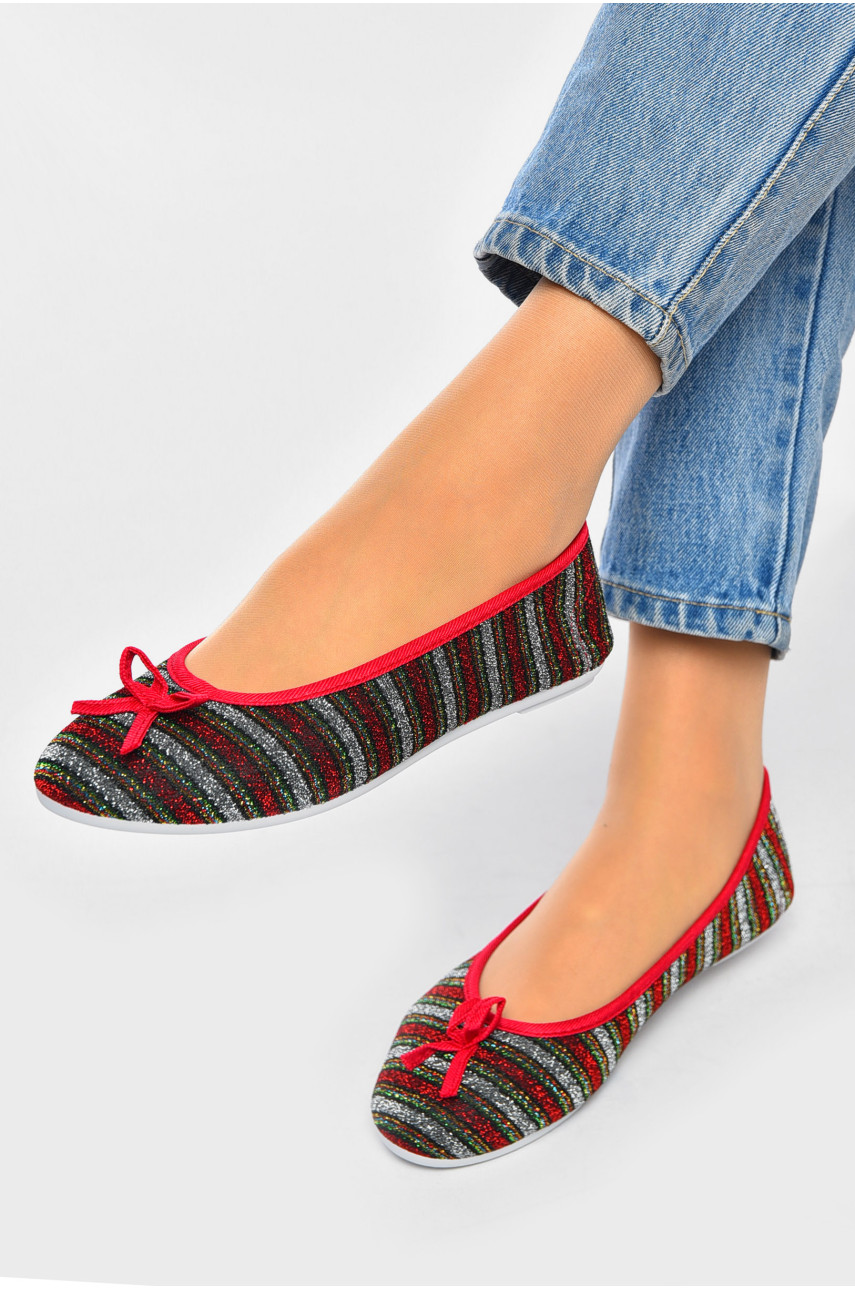 Мокасины женские бордового цвета в разноцветную полоску 5613 201234