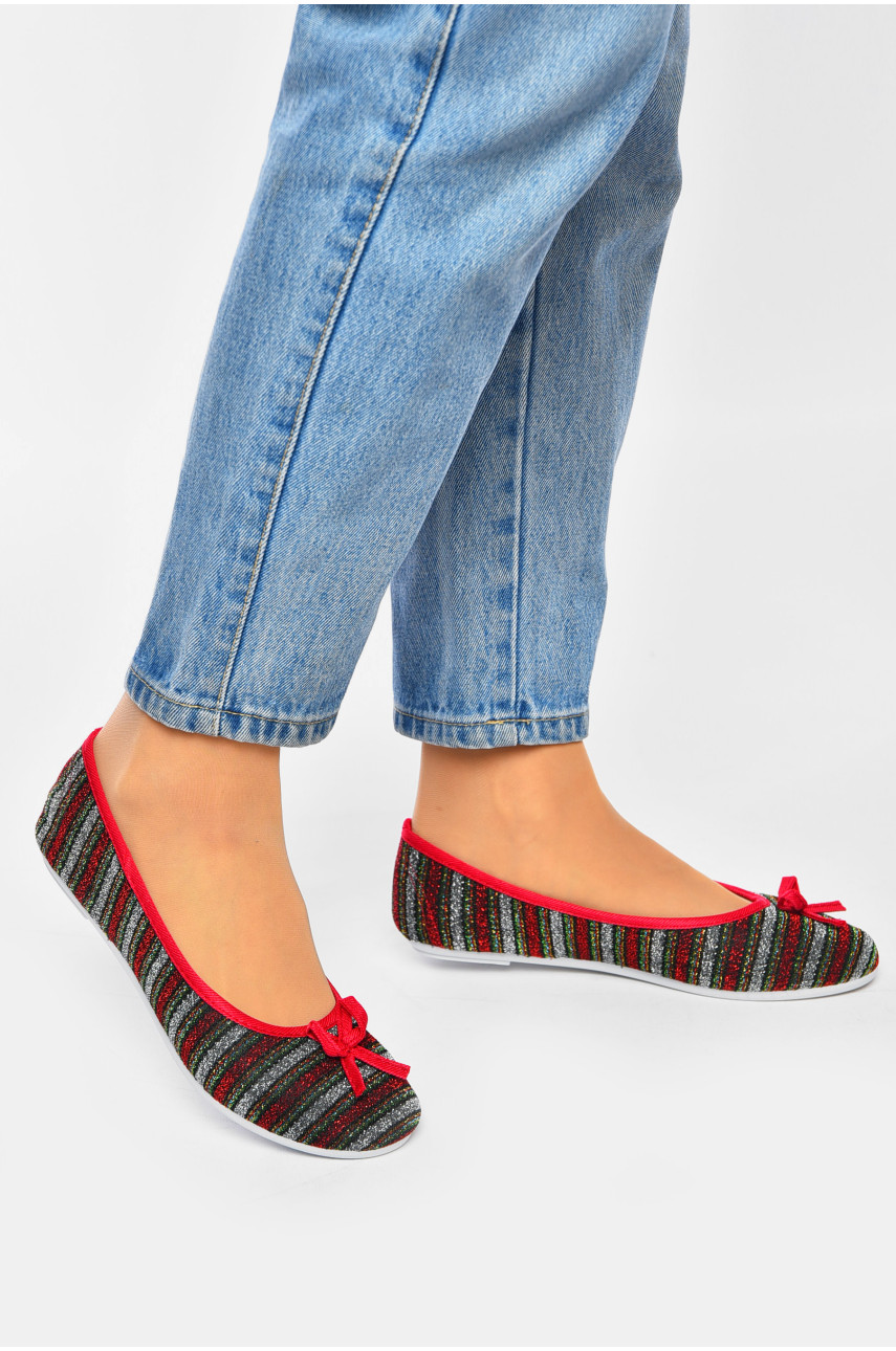 Мокасины женские бордового цвета в разноцветную полоску 5613 201234