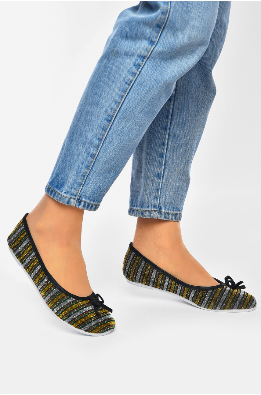 Мокасины женские черного цвета в разноцветную полоску 5613 201235