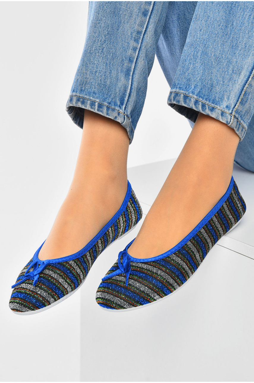 Мокасины женские синего цвета в разноцветную полоску 5613 201236