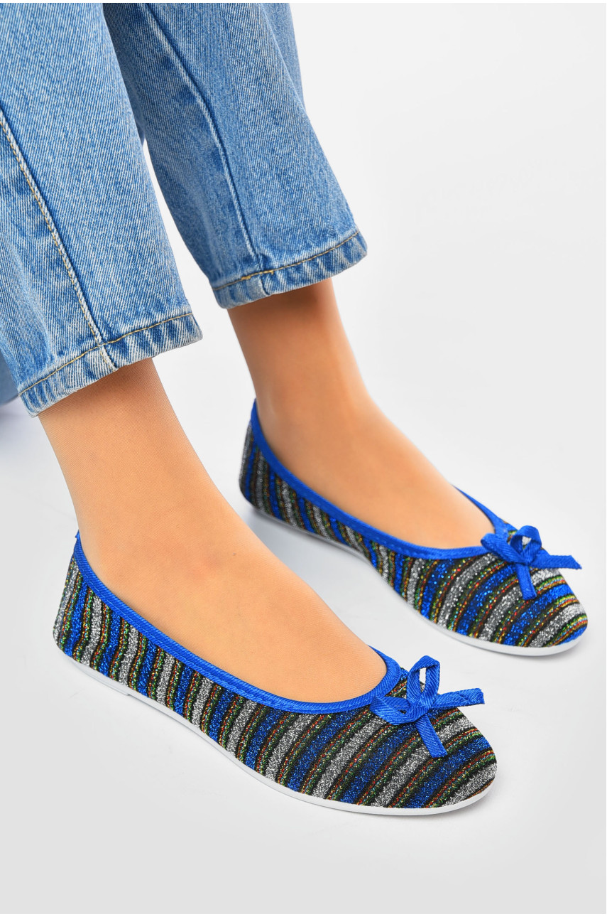 Мокасины женские синего цвета в разноцветную полоску 5613 201236