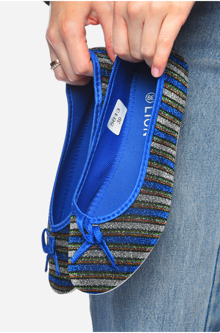 Мокасины женские синего цвета в разноцветную полоску 5613 201236 Мокасины женские синего цвета в разноцветную полоску 5613 201236