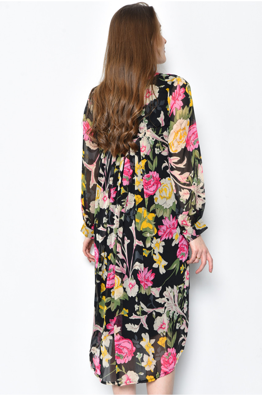 Платье женское шифоновое черного цвета в цветочек Уценка 201292
