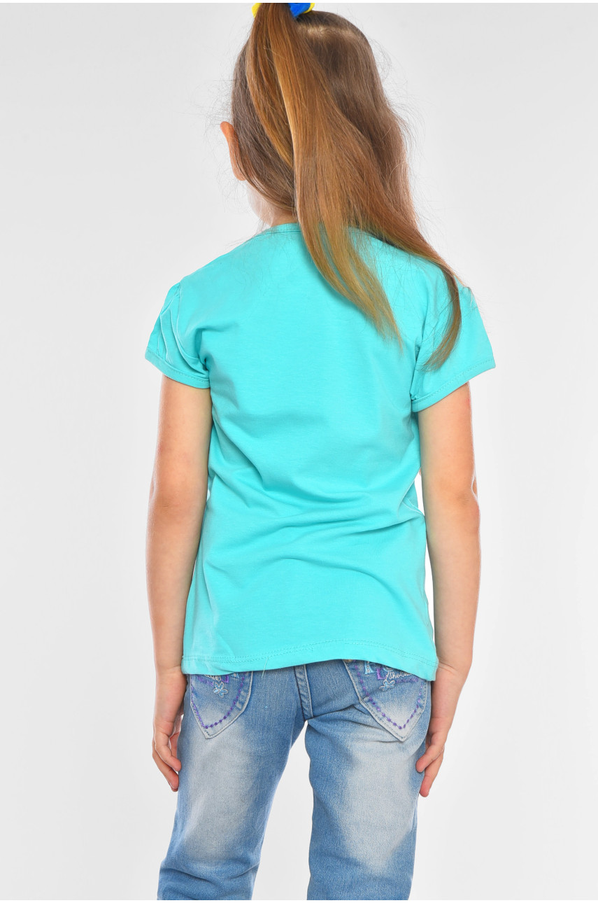 Футболка детская для девочки бирюзового цвета асорти 201295 Футболка детская для девочки бирюзового цвета асорти 201295