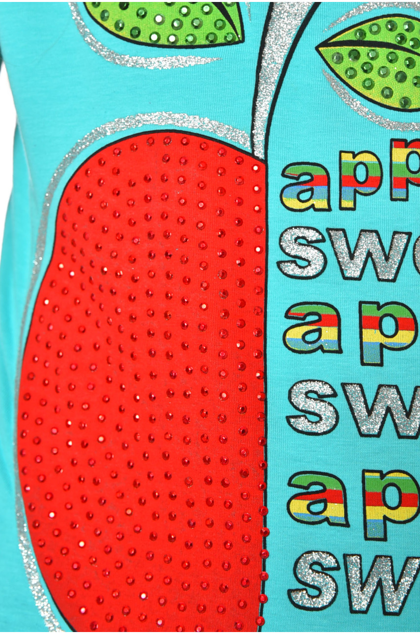 Футболка детская для девочки бирюзового цвета асорти 201295 Футболка детская для девочки бирюзового цвета асорти 201295