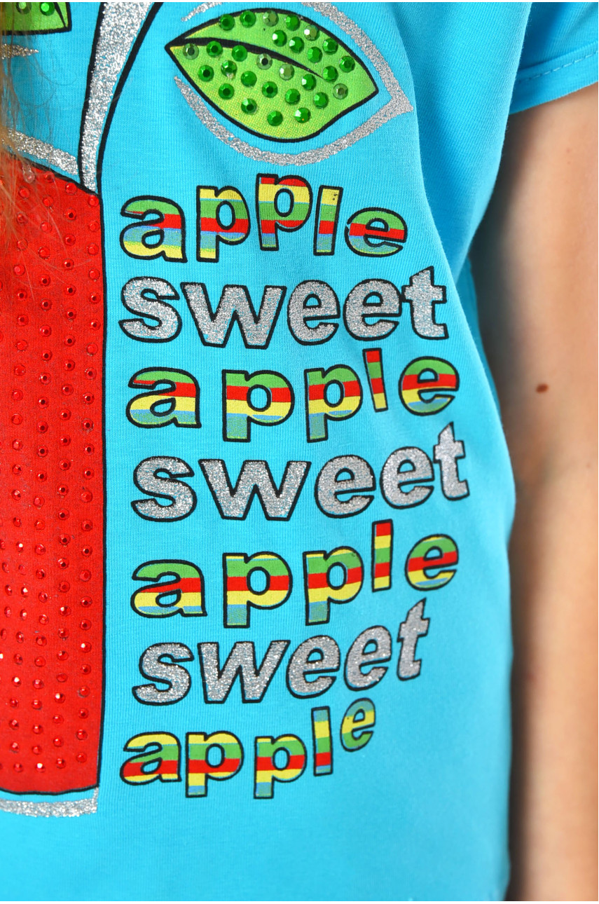 Футболка детская для девочки голубого цвета асорти 201297