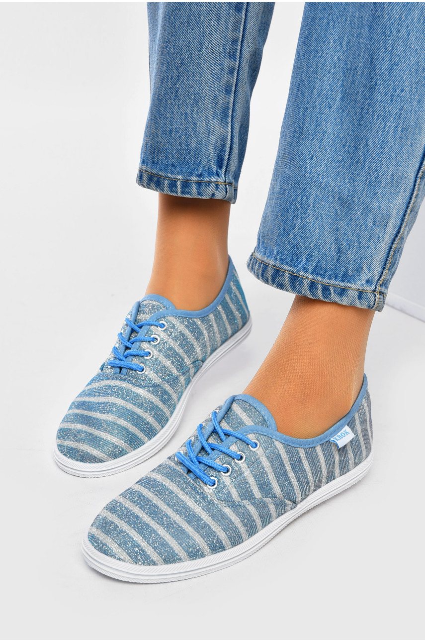 Мокасины женские голубого цвета на шнуровке К-19 201313