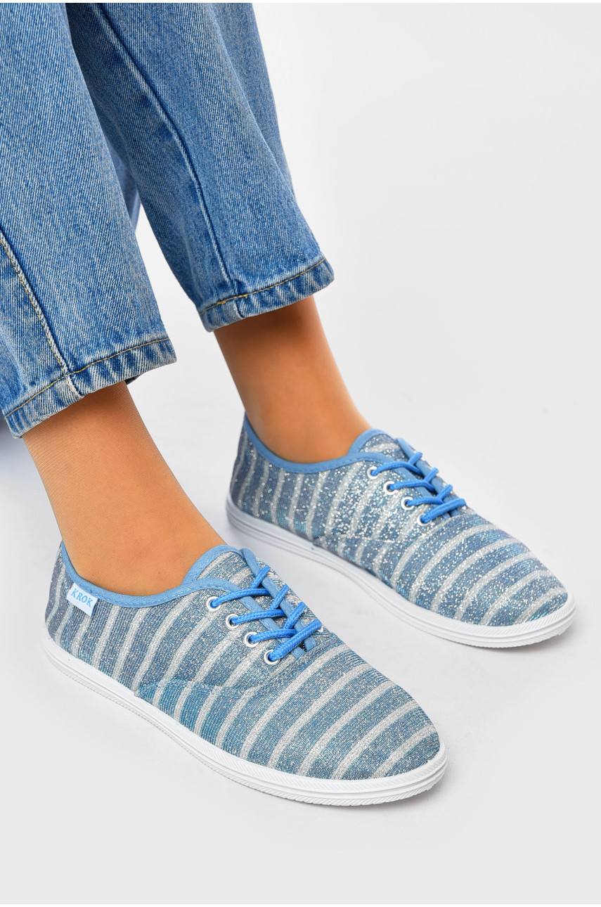 Мокасины женские голубого цвета на шнуровке К-19 201313