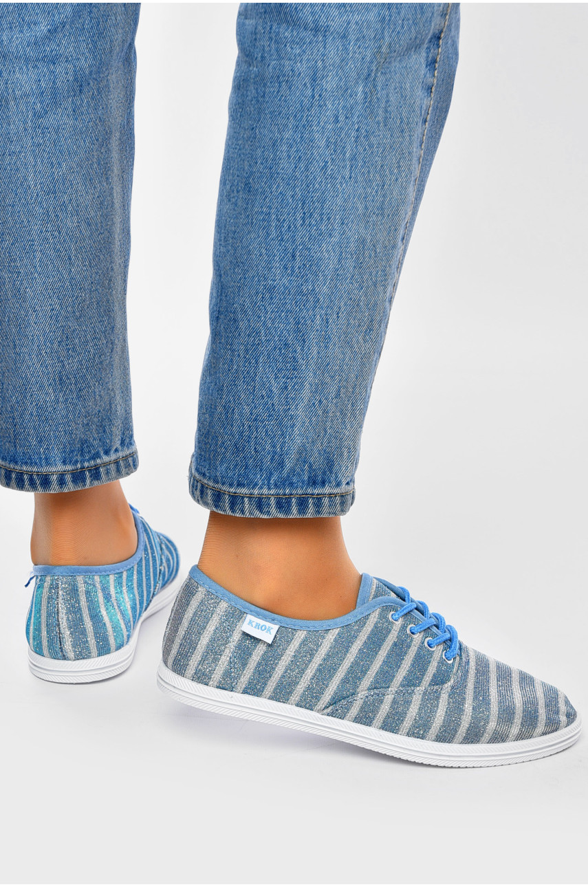 Мокасины женские голубого цвета на шнуровке К-19 201313