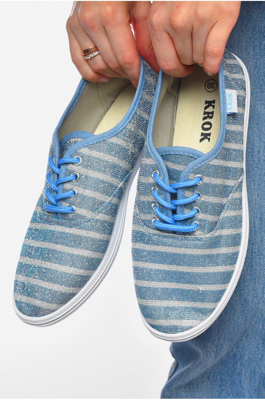 Мокасины женские голубого цвета на шнуровке К-19 201313