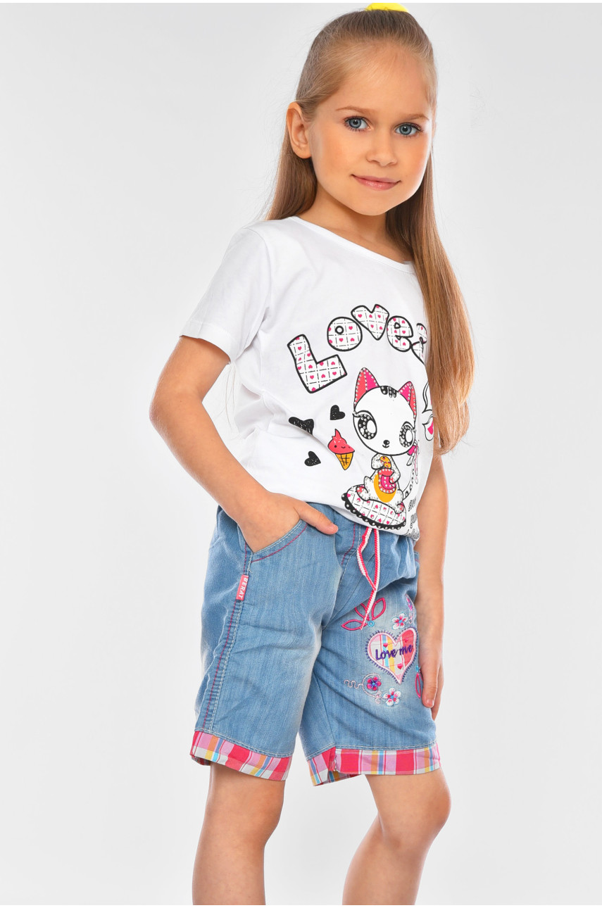 Шорты джинсовые детские для девочки голубого цвета асорти 201321