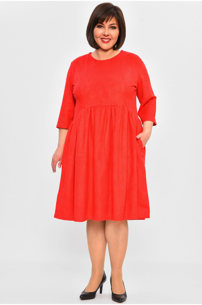 Сукня жіноча однотонна батальна червоного кольору 7271 201379