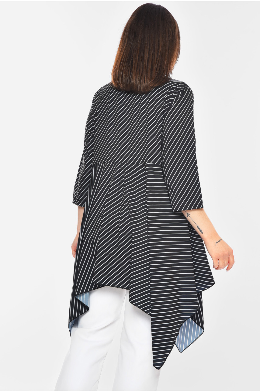 Блуза женская однотонная черного цвета 201386 Блуза женская однотонная черного цвета 201386