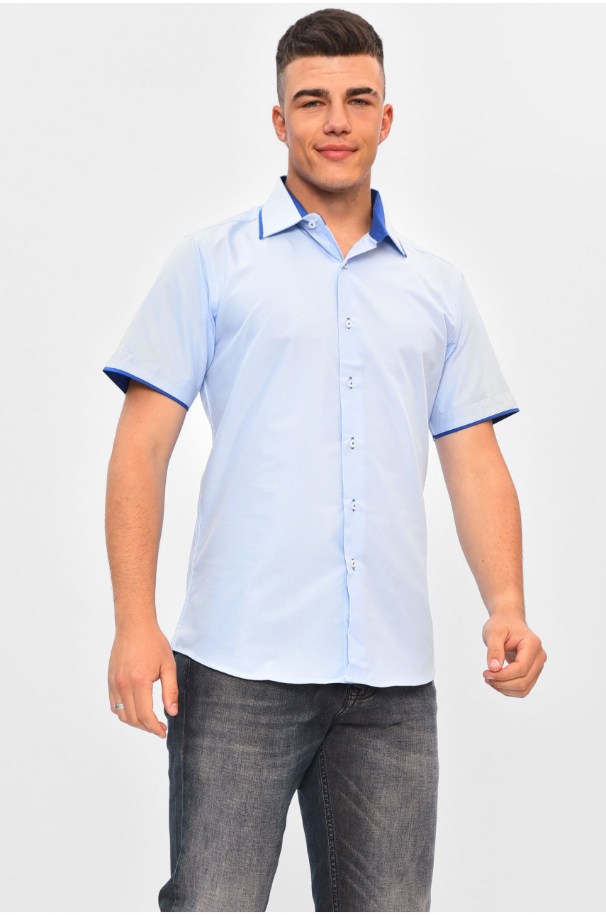 Рубашка мужская однотонная голубого цвета 1316 201456