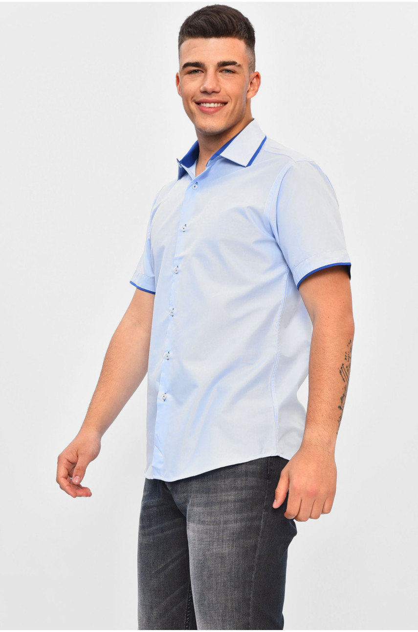 Рубашка мужская однотонная голубого цвета 1316 201456