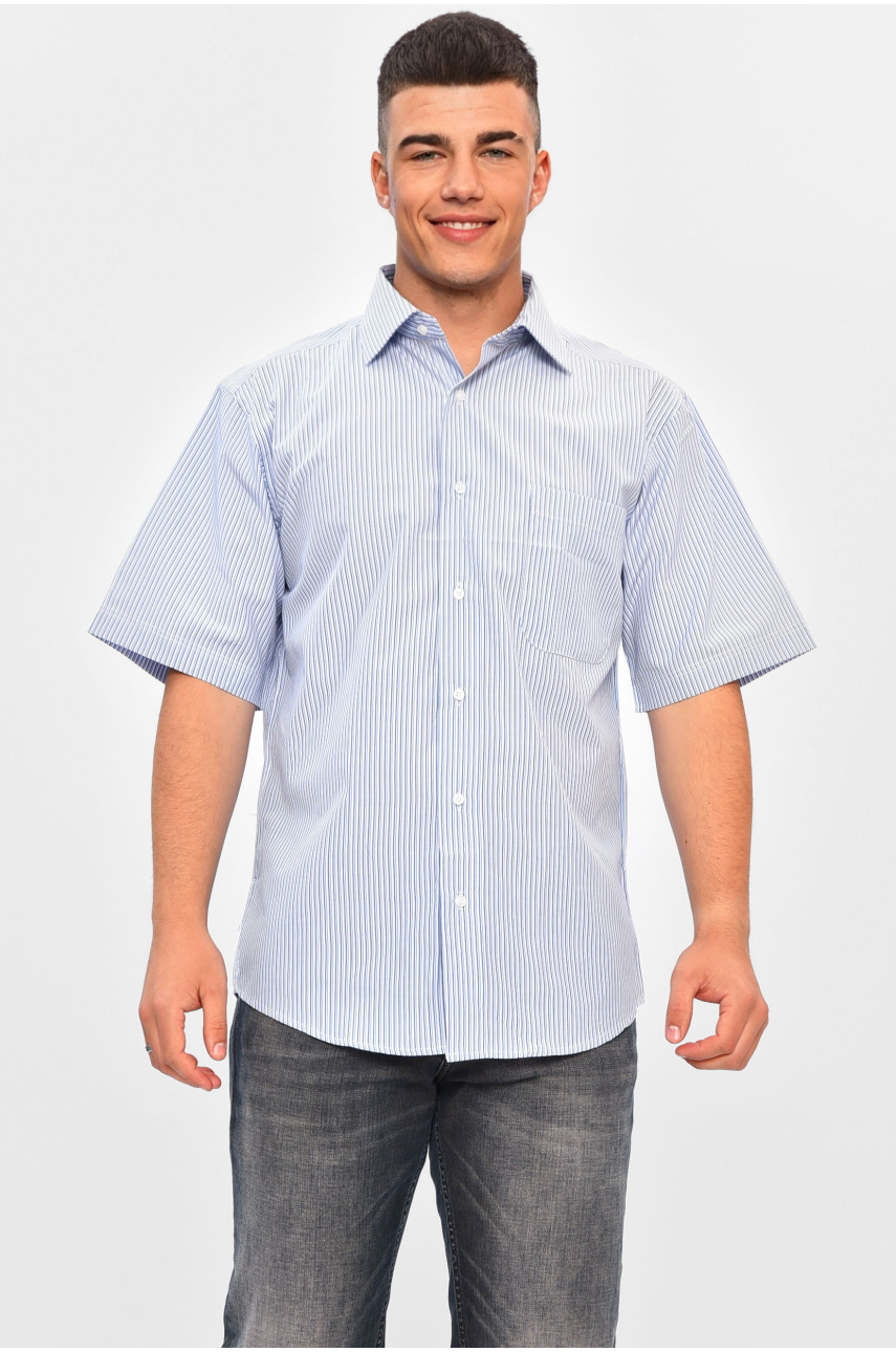 Сорочка чоловіча батальна блакитного кольору у смужку 5531 201485 Сорочка чоловіча батальна блакитного кольору у смужку 5531 201485