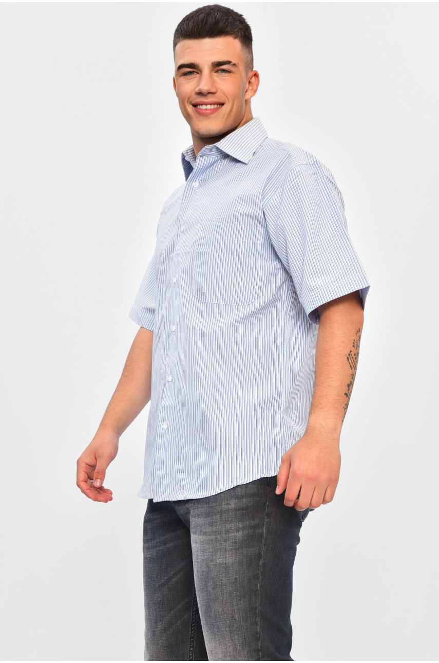 Сорочка чоловіча батальна блакитного кольору у смужку 5531 201485 Сорочка чоловіча батальна блакитного кольору у смужку 5531 201485