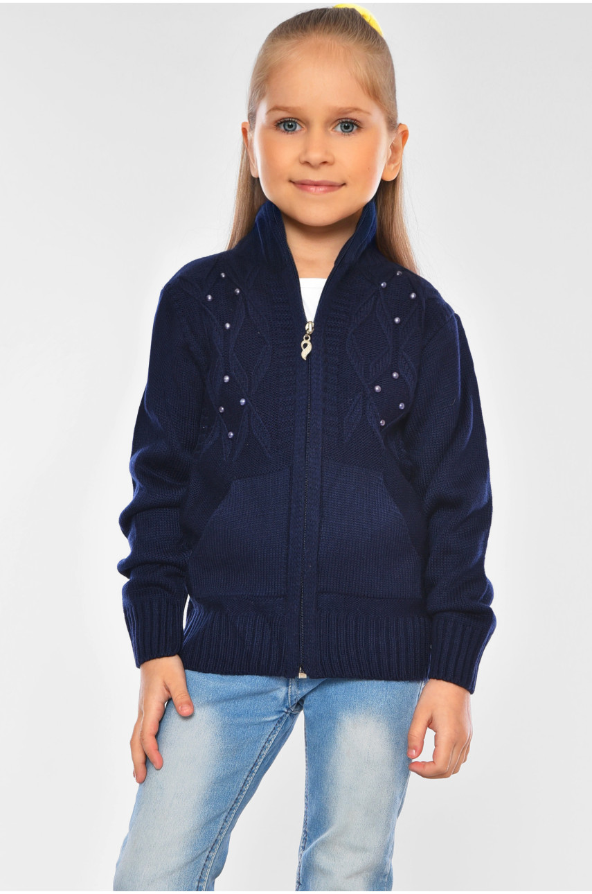 Кофта десткая для девочки темно-синего цвета 104 201512 Кофта десткая для девочки темно-синего цвета 104 201512