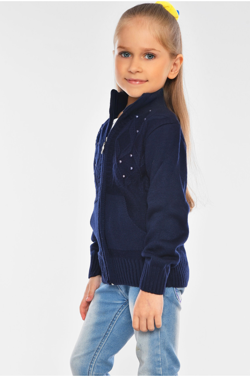 Кофта десткая для девочки темно-синего цвета 104 201512 Кофта десткая для девочки темно-синего цвета 104 201512