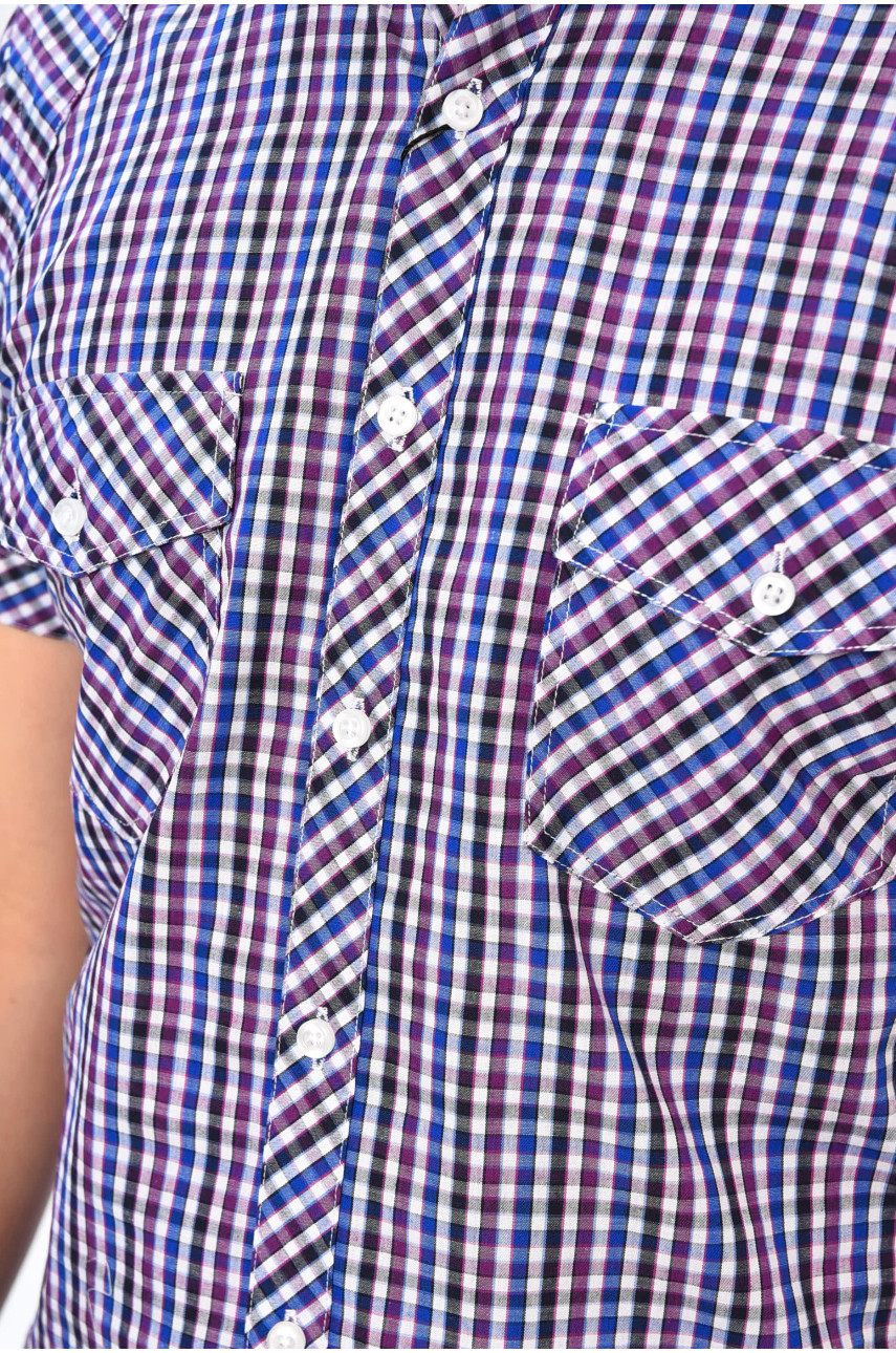 Рубашка мужская фиолетового цвета в клетку 5178 201535