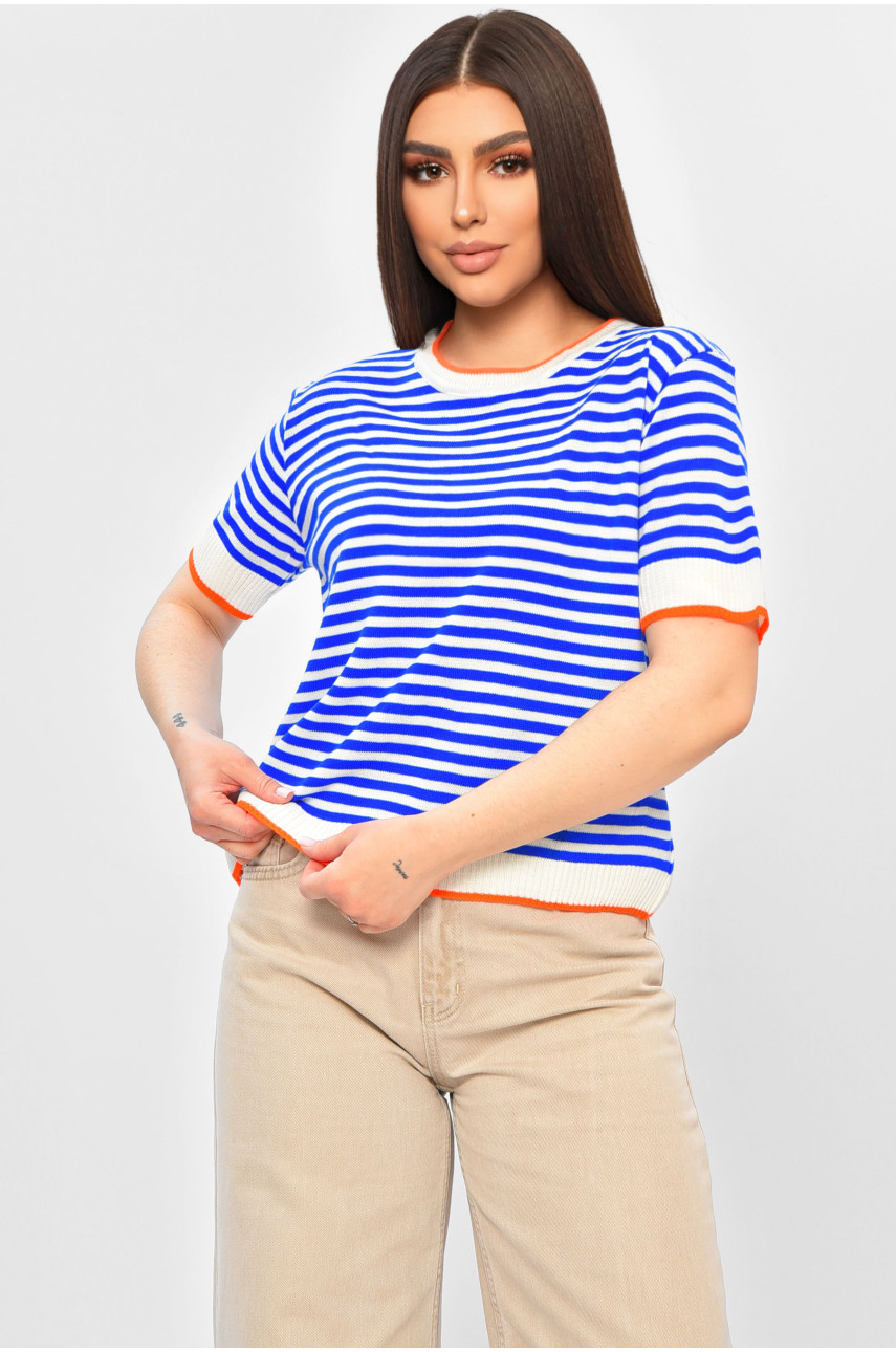 Футболка женская трикотажная синего цвета в полоску 14455 201863 Футболка женская трикотажная синего цвета в полоску 14455 201863