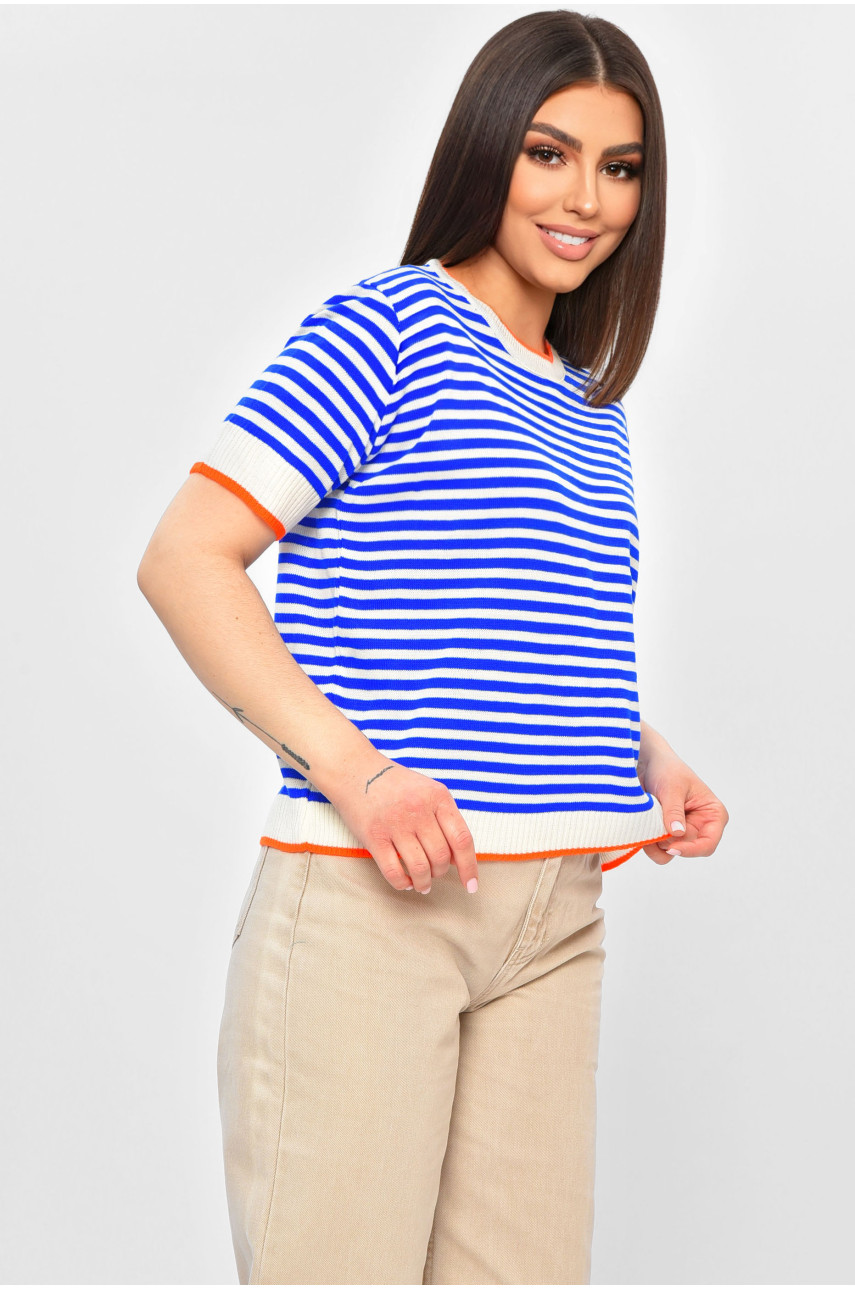 Футболка женская трикотажная синего цвета в полоску 14455 201863 Футболка женская трикотажная синего цвета в полоску 14455 201863