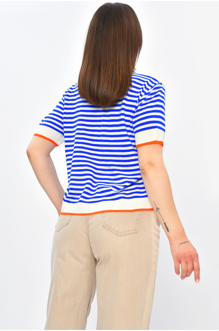 Футболка женская трикотажная синего цвета в полоску 14455 201863 Футболка женская трикотажная синего цвета в полоску 14455 201863