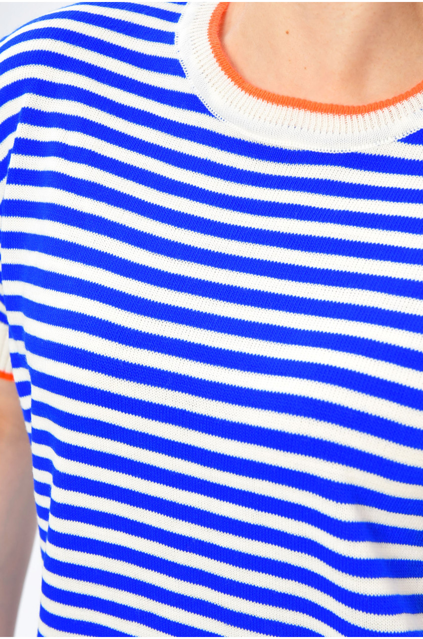 Футболка женская трикотажная синего цвета в полоску 14455 201863 Футболка женская трикотажная синего цвета в полоску 14455 201863
