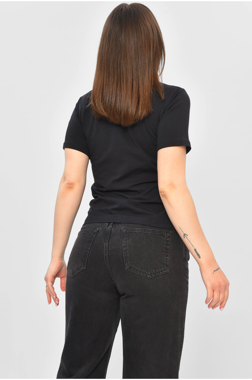 Футболка жіноча чорного кольору з принтом 201933 Футболка жіноча чорного кольору з принтом 201933