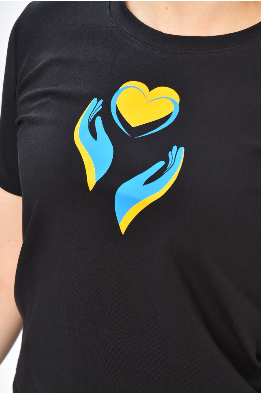 Футболка жіноча чорного кольору з принтом 201933 Футболка жіноча чорного кольору з принтом 201933