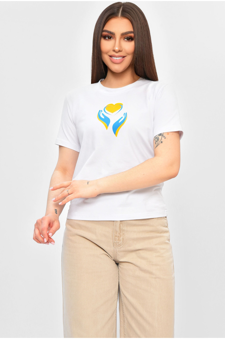 Футболка жіноча білого кольору з принтом 201934 Футболка жіноча білого кольору з принтом 201934