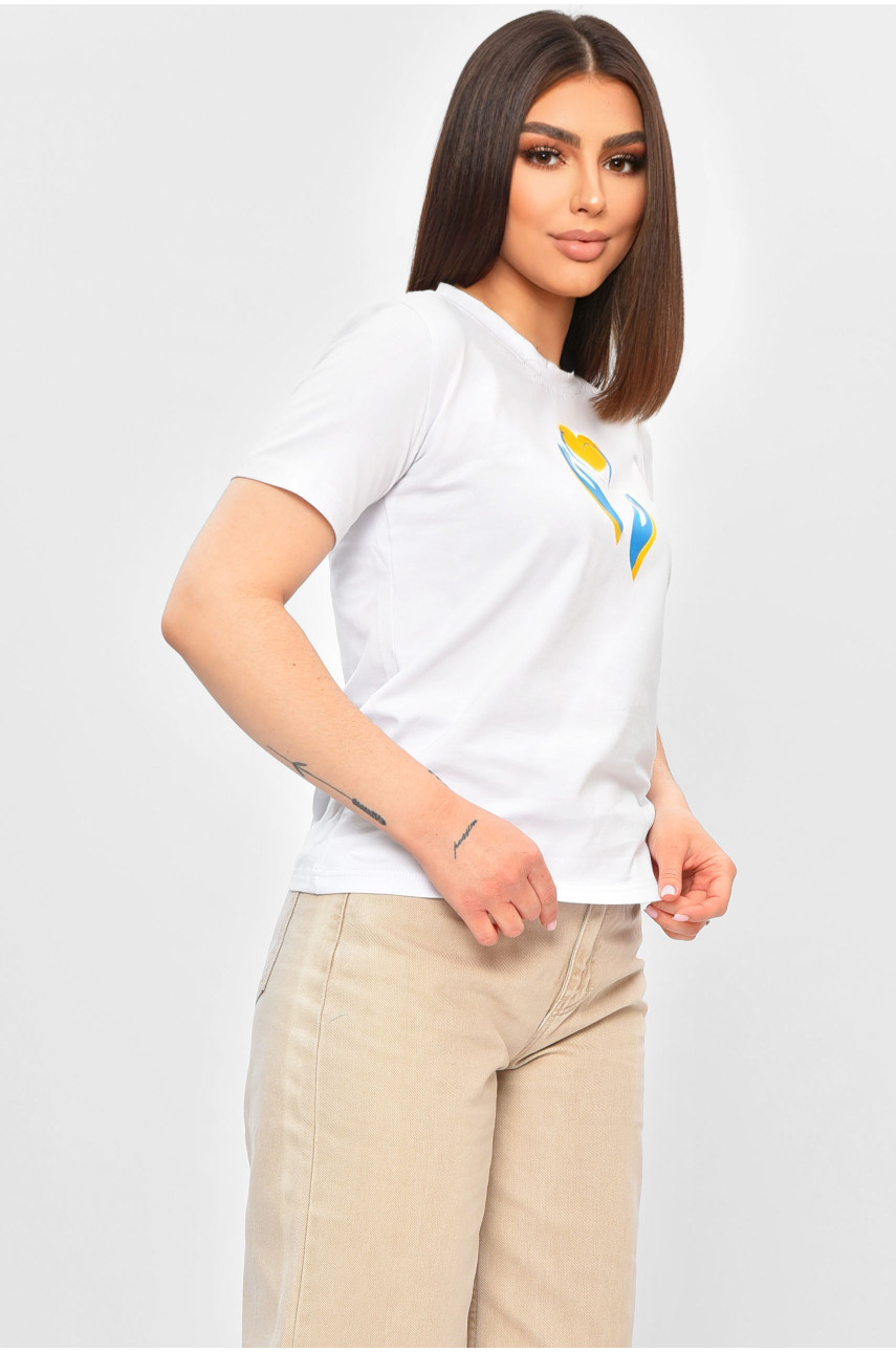 Футболка жіноча білого кольору з принтом 201934 Футболка жіноча білого кольору з принтом 201934