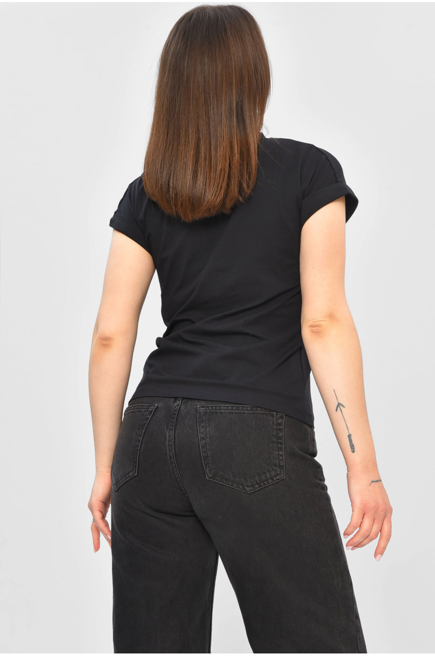 Футболка жіноча чорного кольору з принтом 1113 201935 Футболка жіноча чорного кольору з принтом 1113 201935