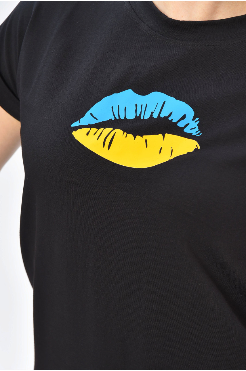 Футболка жіноча чорного кольору з принтом 1113 201935 Футболка жіноча чорного кольору з принтом 1113 201935