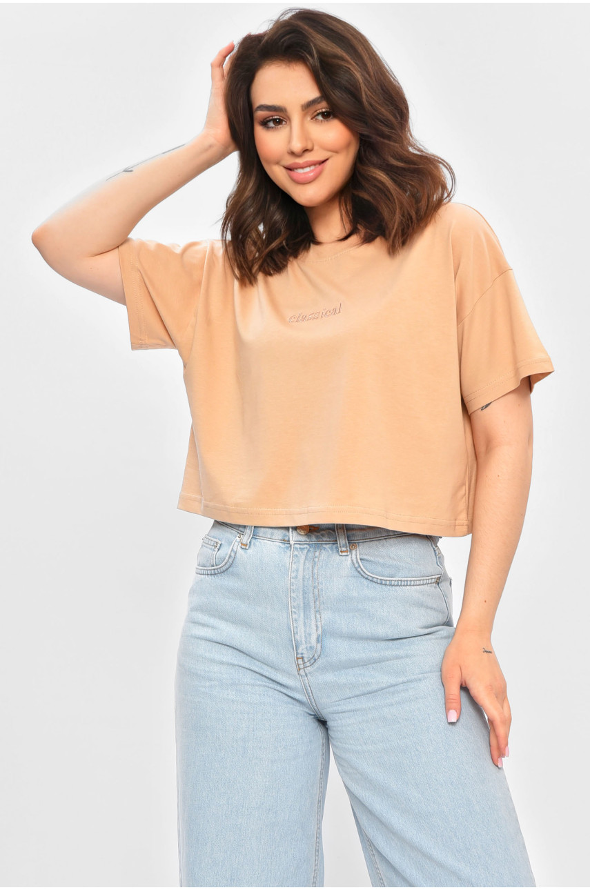 Футболка жіноча однотонна темно-бежевого кольору 2425 202058 Футболка жіноча однотонна темно-бежевого кольору 2425 202058