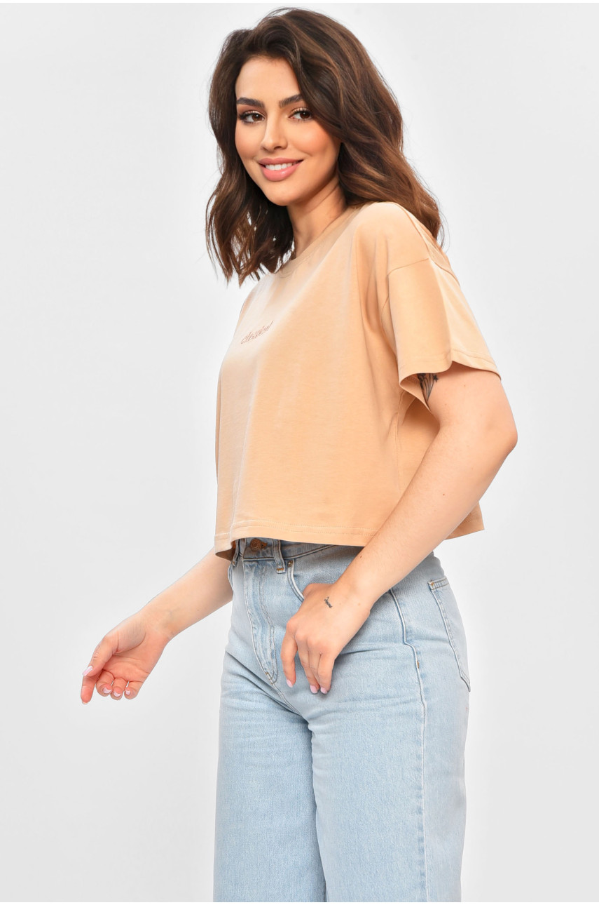 Футболка жіноча однотонна темно-бежевого кольору 2425 202058 Футболка жіноча однотонна темно-бежевого кольору 2425 202058