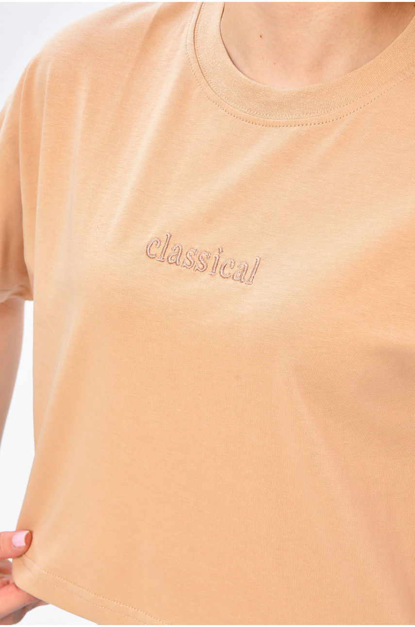 Футболка жіноча однотонна темно-бежевого кольору 2425 202058 Футболка жіноча однотонна темно-бежевого кольору 2425 202058