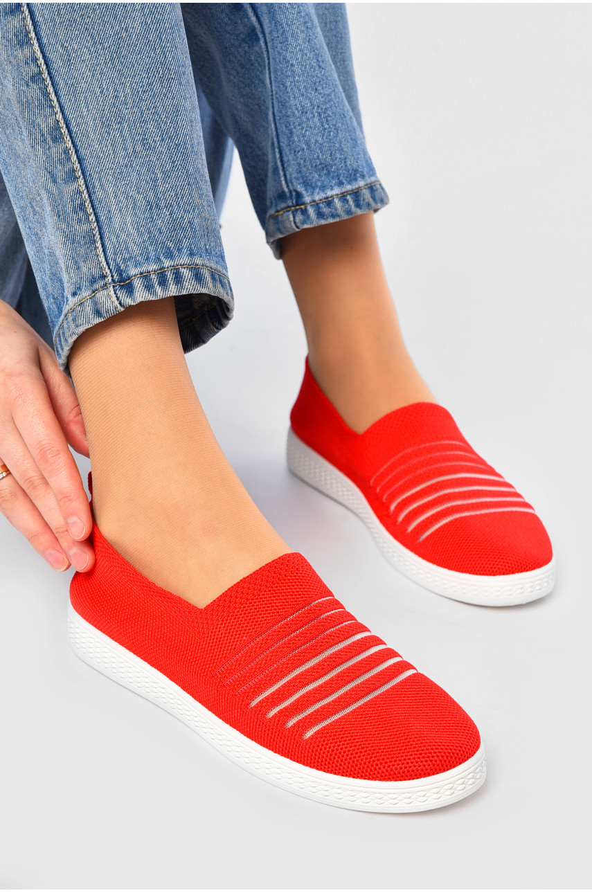 Мокасины женские красного цвета текстиль 07-10 202101