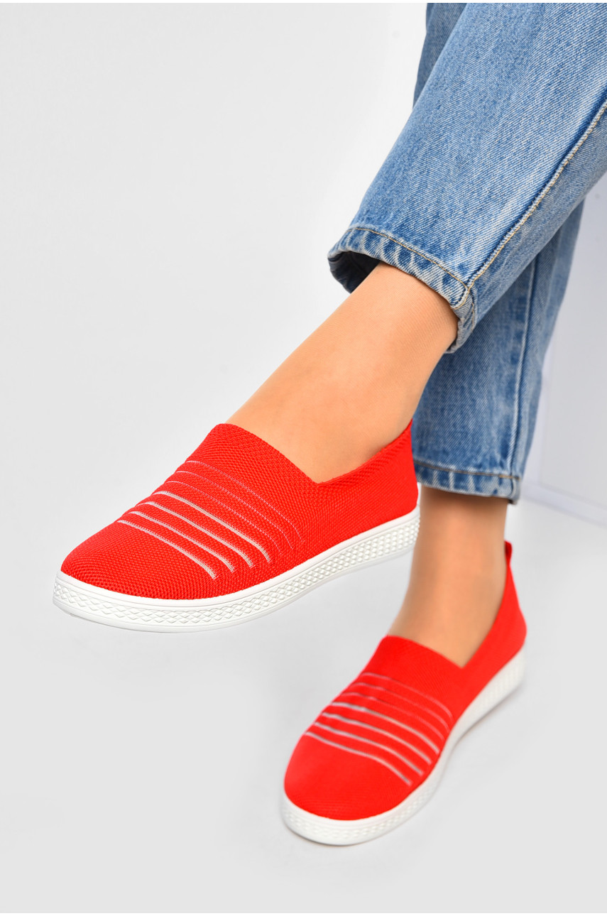 Мокасины женские красного цвета текстиль 07-10 202101