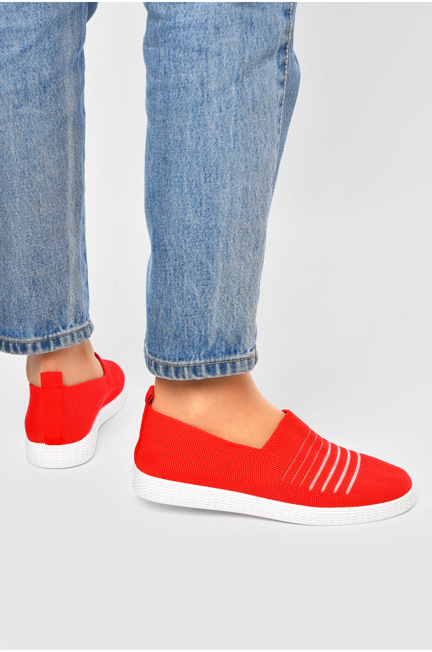 Мокасины женские красного цвета текстиль 07-10 202101