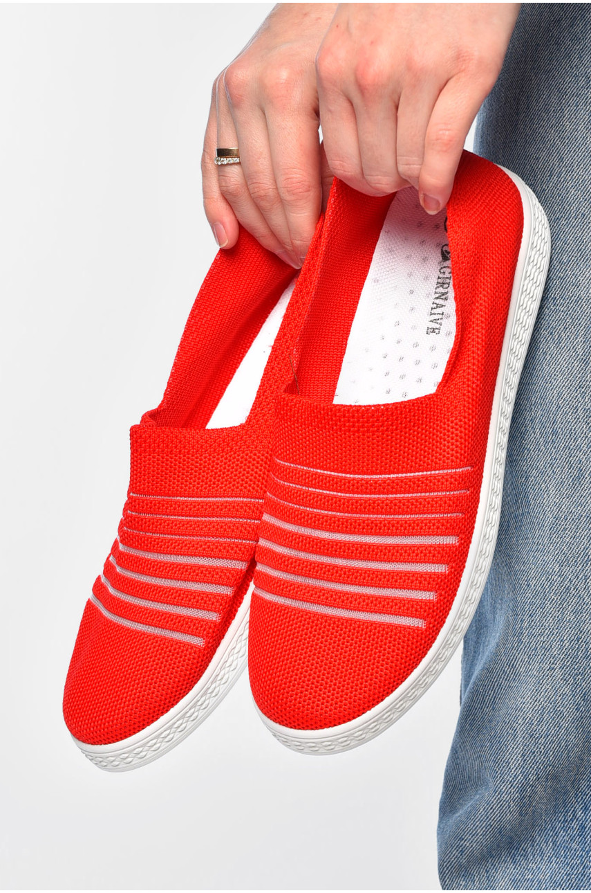 Мокасины женские красного цвета текстиль 07-10 202101