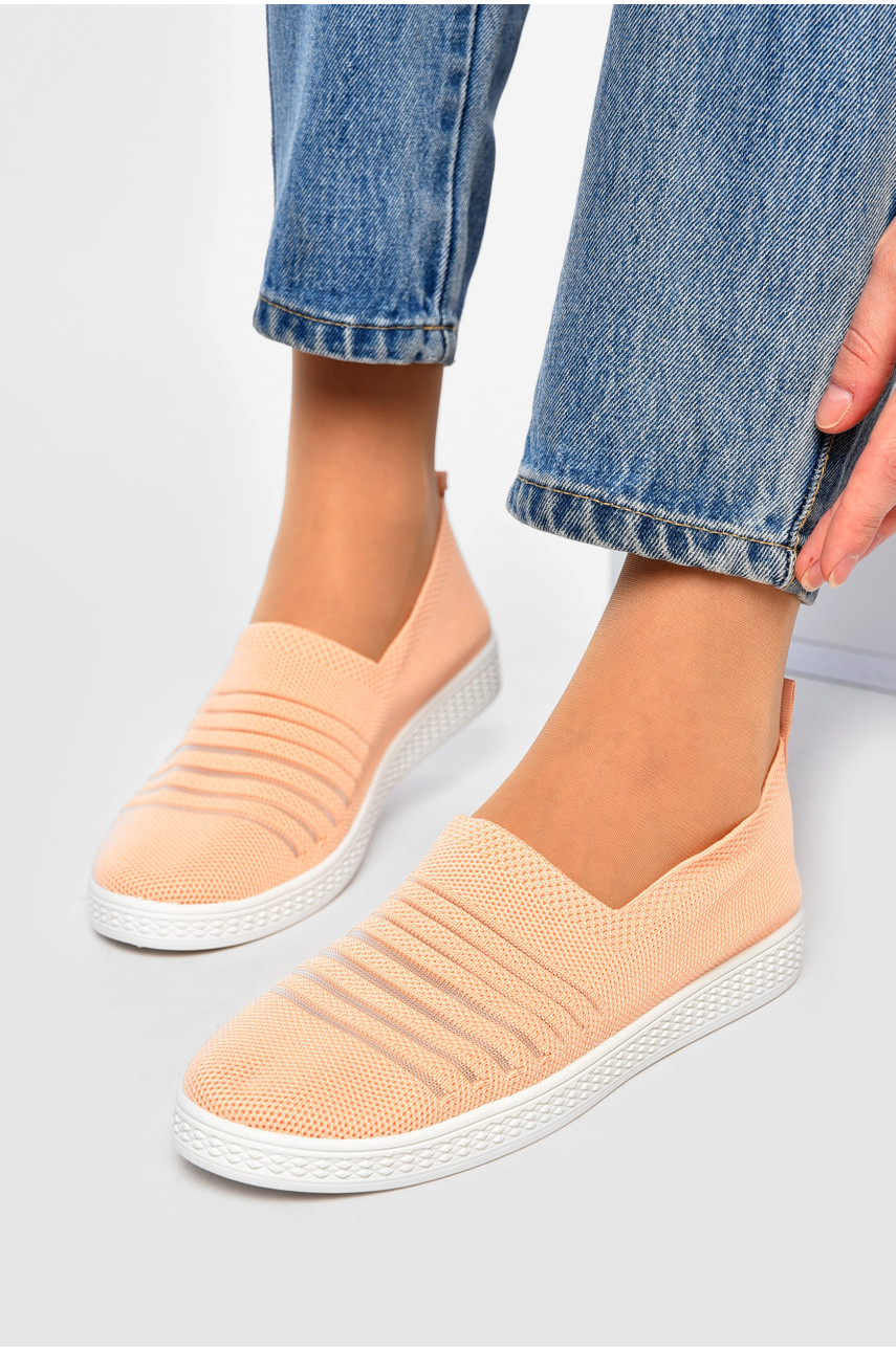 Мокасины женские персикового цвета текстиль 07-5 202118