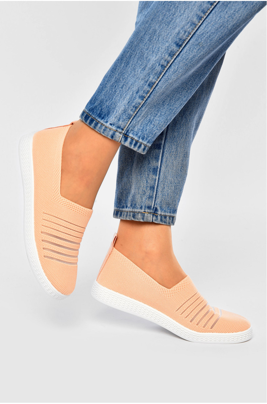 Мокасины женские персикового цвета текстиль 07-5 202118